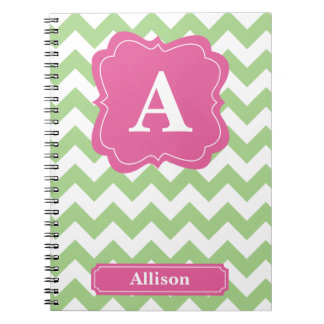 Light Green Chevron Monogram Spiral Notebook