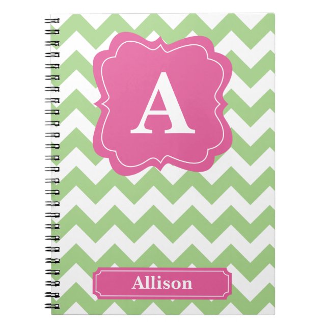 Light Green Chevron Monogram Spiral Notebook (Front)