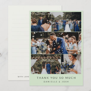 Light Green Clean Wedding Photo Collage Thank You Card
