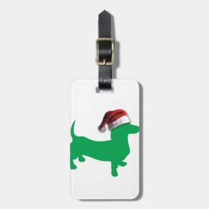 Light Green Dachshund with a Santa Claus Hat Luggage Tag