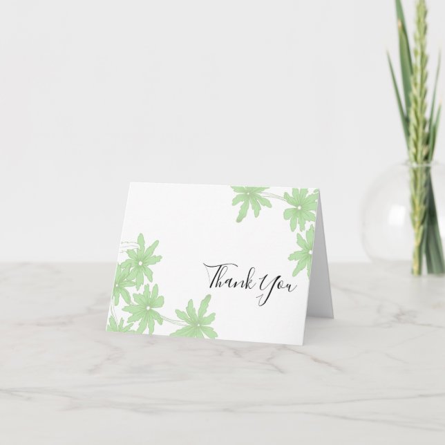 Light Green Daisies Thank You Note Card (Front)