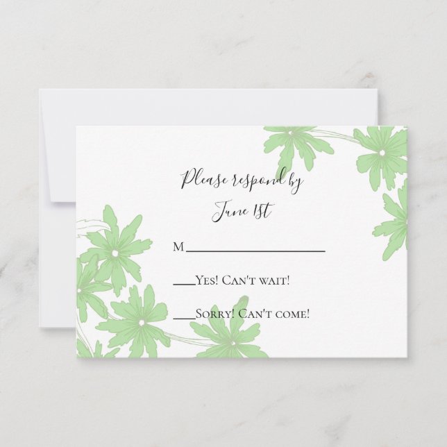 Light Green Daisies Wedding RSVP Response Card (Front)