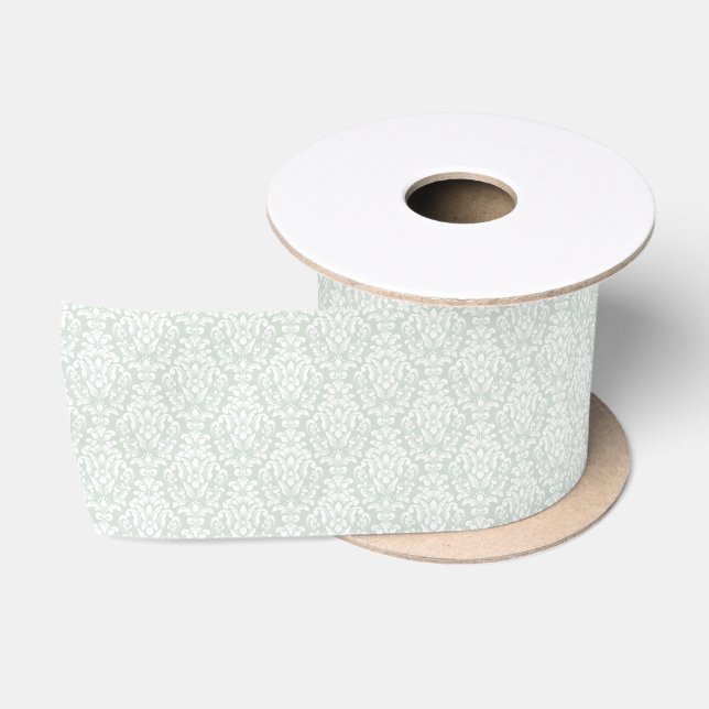 Light green damask style satin ribbon (Spool)