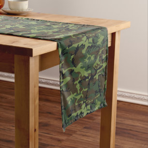 Light Green, Dark Green, Brown, Black Camouflage Long Table Runner