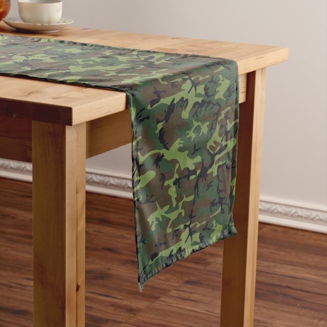 Light Green, Dark Green, Brown, Black Camouflage Long Table Runner (In Situ)