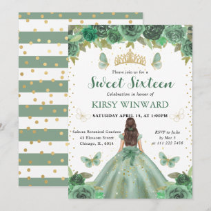 Light Green Dress Brunette Princess Sweet 16 Invitation
