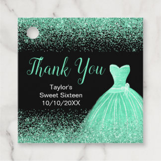 Light Green Dress Faux Glitter Sweet 16 Birthday Favour Tags