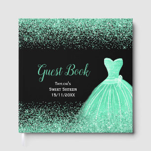 Light Green Dress Faux Glitter Sweet 16 Birthday Guest Book