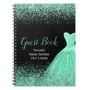 Light Green Dress Faux Glitter Sweet 16 Birthday Notebook