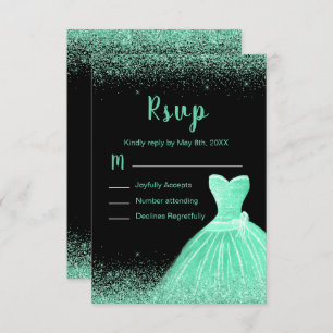 Light Green Dress Faux Glitter Sweet 16 Birthday RSVP Card