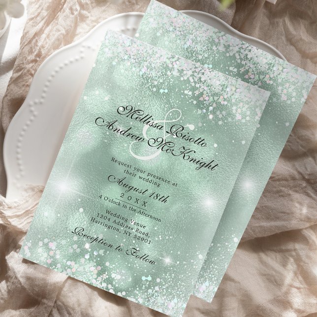 Light Green Elegant Silver Glitter Wedding Invitation (Creator Uploaded)