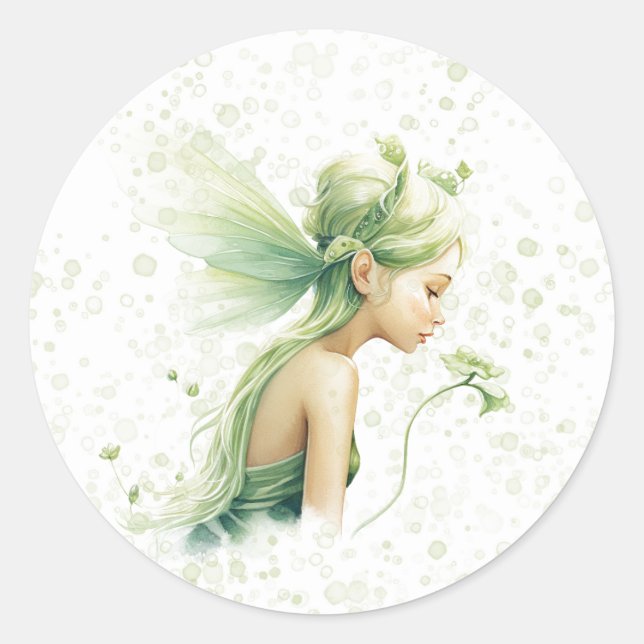 Light Green Fairy Alcohol Ink Girl Birthday Party Classic Round Sticker (Front)