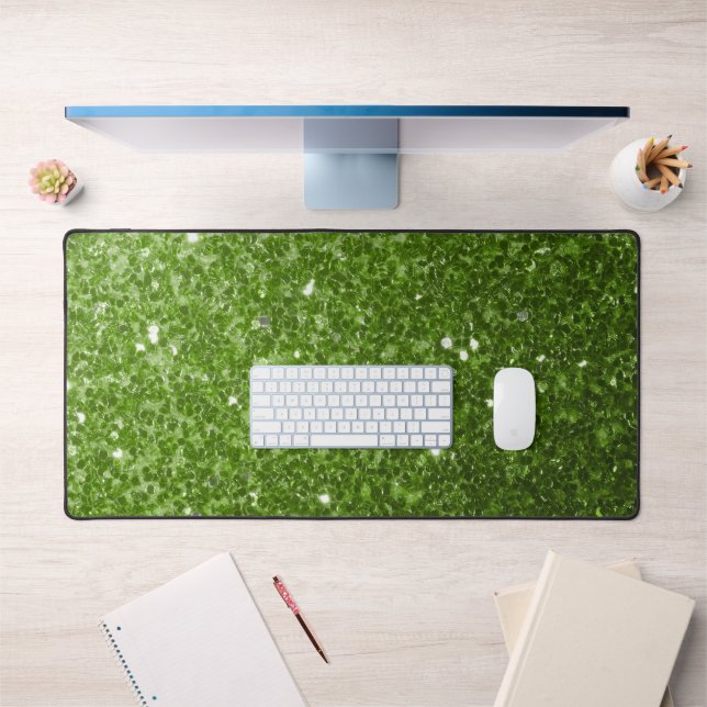 Light green faux glitter sparkles desk mat (Office 1)