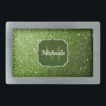 Light green faux glitter sparkles Monogram Belt Buckle<br><div class="desc">Personalise with your initial and name. 
Unique faux sparkly gift for her. Beautiful girly glamourous trendy greenery green shiny glitter sparkles. Photo of light green sparkles glitters!</div>