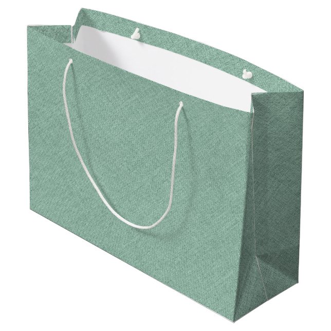 Light-green faux linen texture large gift bag (Back Angled)