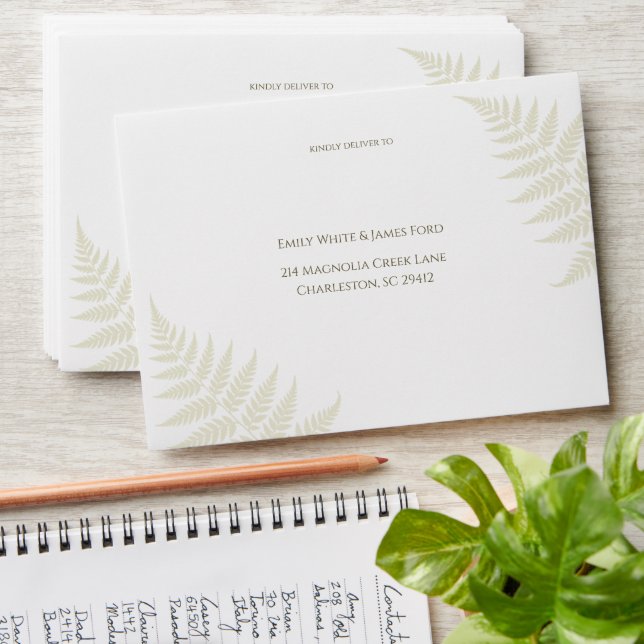 Light Green Fern Addressed Wedding Invitation Envelope (Stacked)