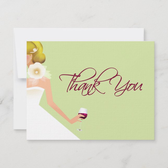Light green flat thank you card bridal wine (Front)