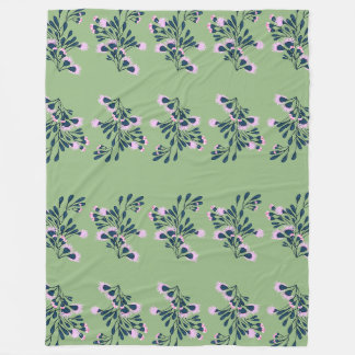Light Green Floral Sprigs Fleece Blanket