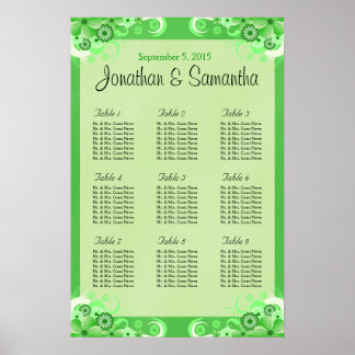 Light Green Floral Wedding Table Seating Chart