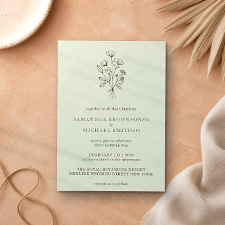 Light Green Flower Bouquet Boho Minimal Botanicals Invitation