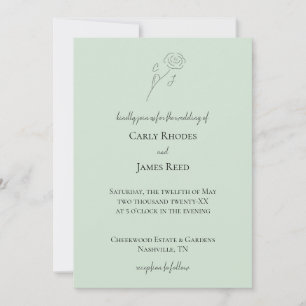 Light Green Flower Line Art Monogram Wedding Invitation
