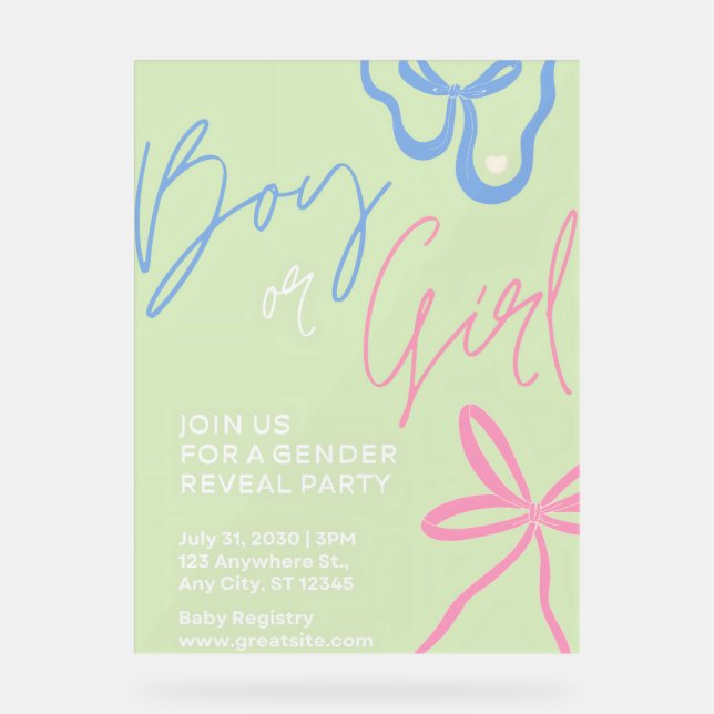 Light Green Gender Reveal Party Invitation  Acrylic Sign (Front)