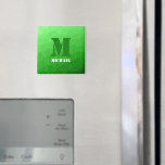 Light green geometric mesh pattern Monogram Magnet<br><div class="desc">Monogram Personalise with your custom initial and name. Light green gradient geometric mesh pattern triangles ombre. 
Triangle geometric mesh with cool ombre gradient design.</div>