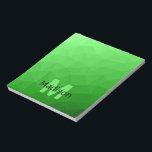 Light green geometric mesh pattern Monogram Notepad<br><div class="desc">Monogram Personalise notepad school office stationery with your custom initial and name. Triangle geometric mesh with light dark bright green ombre gradient.</div>