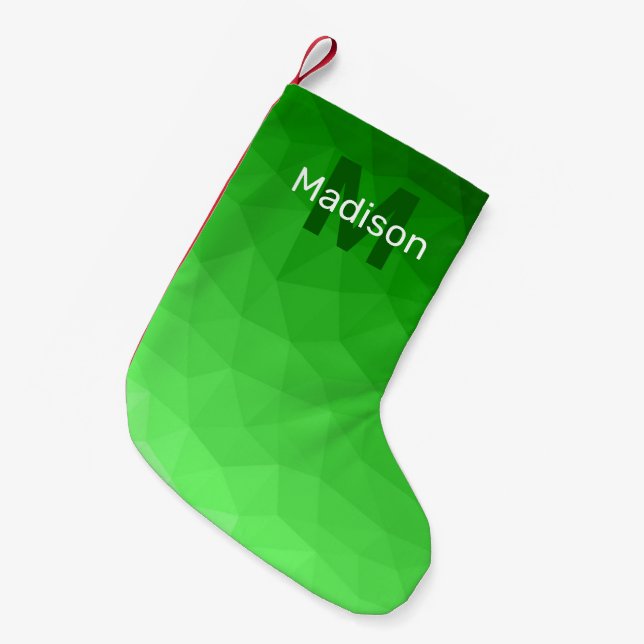 Light green geometric mesh pattern Monogram Small Christmas Stocking (Front (Hanging))