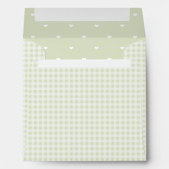 Light Green Gingham and Polka Heart Pattern Envelope (Back (Bottom))