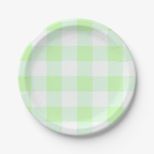 light green gingham check paper plate (Front)
