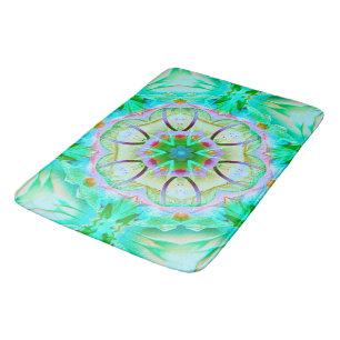 Light green grainy texture, flowery kaleidoscope t bath mat