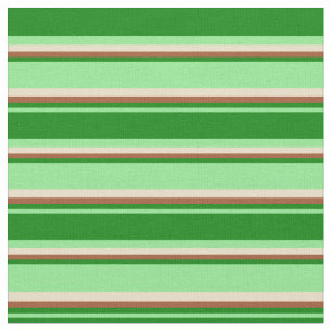 Light Green, Green, Sienna & Tan Coloured Stripes Fabric
