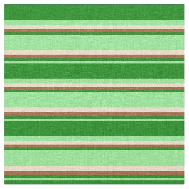 Light Green, Green, Sienna & Tan Coloured Stripes Fabric (Close Up)