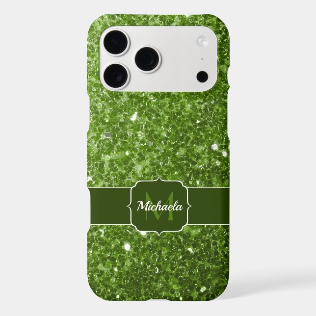 Light green greenery faux glitter sparkle Monogram (Back)