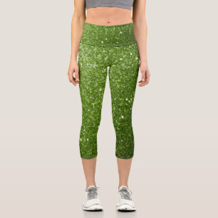 Light green greenery faux glitter sparkles capri leggings