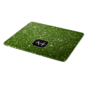 Light green greenery glitter sparkles Monogram Cutting Board