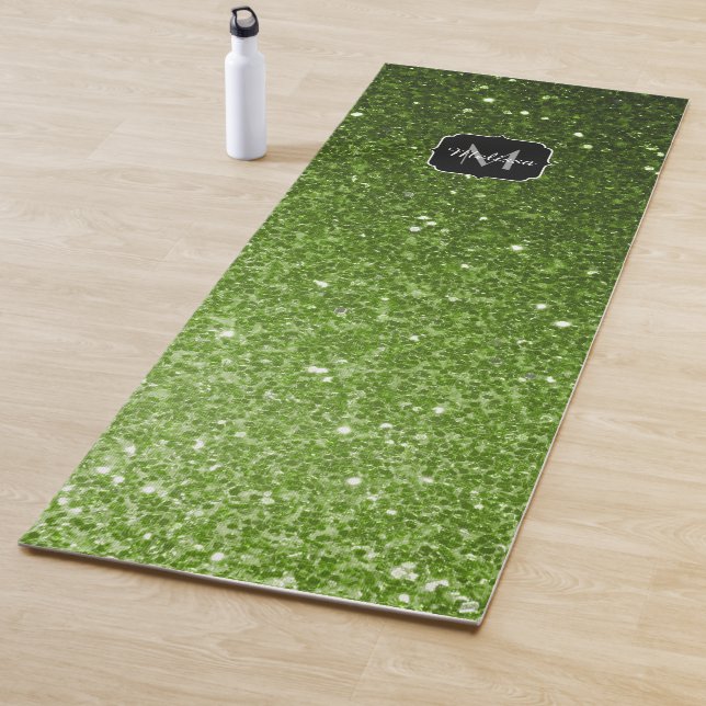 Light green greenery glitter sparkles Monogram Yoga Mat (In Situ)