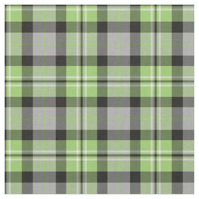 Light Green, Grey, Black and White Plaid Fabric (Close Up)