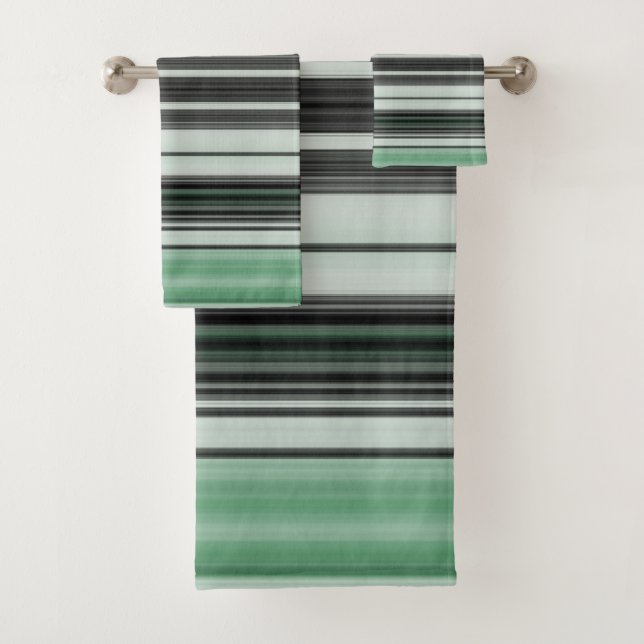Light Green Grey Stripe Design Bath Towel Set (Insitu)