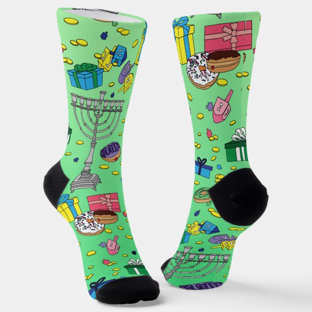 Light Green Hanukkah Pattern Socks (Angled)