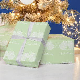 Light Green Holiday Bell and Swirls Wrapping Paper