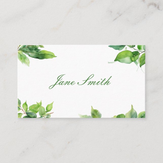 Light Green Leafs minimalist Business Card (Front)