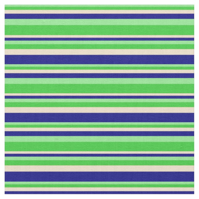 Light Green, Lime Green, Tan & Blue Pattern Fabric (Close Up)