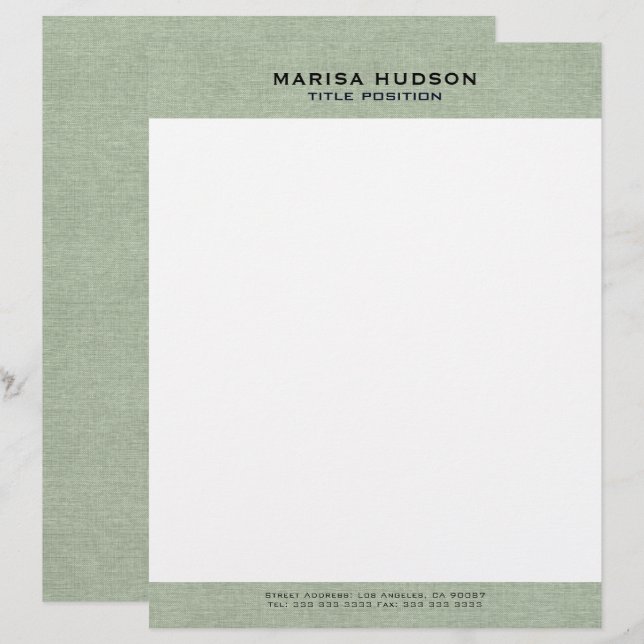 Light green Linen Fabric Texture Custom Letterhead (Front/Back)
