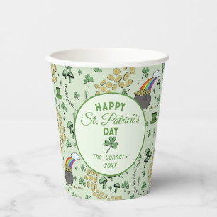 Light Green Lucky Shamrocks St Patricks Day Paper Cups