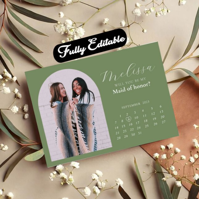 Light Green Minimal Arch Bridesmaid Proposal Card (Creator Uploaded)