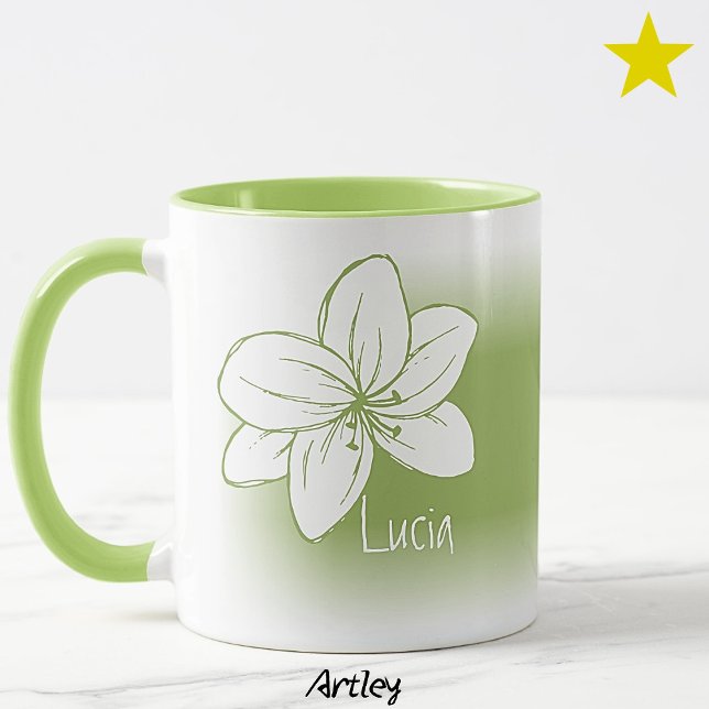 Light Green Minimal Hand Drawn Flower Custom Name Mug (Creator Uploaded)