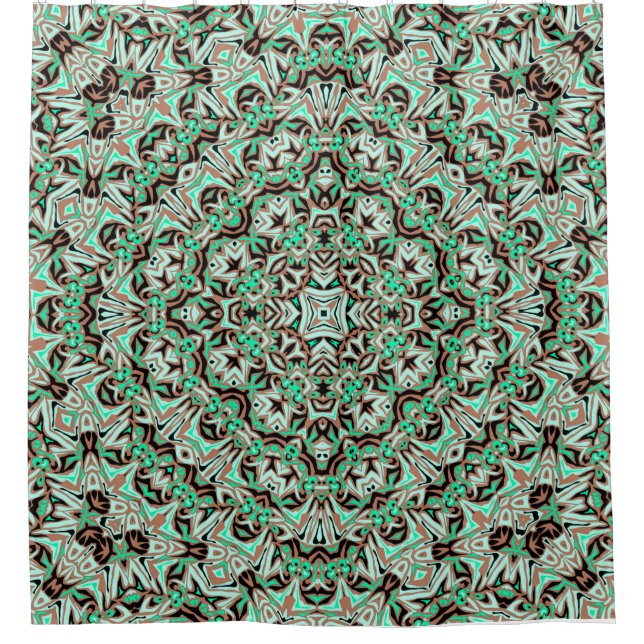 Light green, mint and brown mandala. shower curtain (Front)
