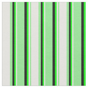 Light Green, Mint Cream, Lime, and Black Stripes Fabric
